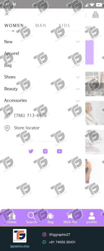 UI/UX design · Clothing app · Design 10 with TG Graphics watermark