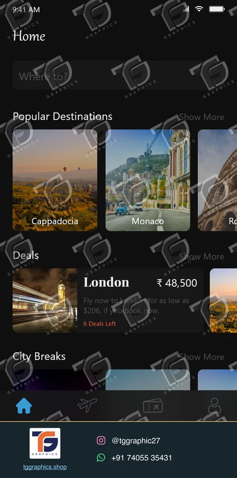 UI/UX ડિઝાઇન · એરલાઇન બુકિંગ ઍપ ડિઝાઇન · ડિઝાઇન 8, TG Graphics વોટરમાર્ક સાથે