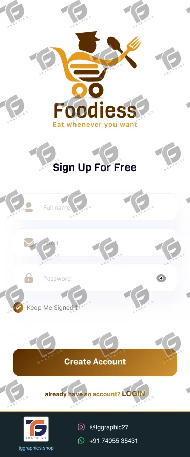 UI/UX ડિઝાઇન · ફૂડ ડિલિવરી ઍપ · ડિઝાઇન 30, TG Graphics વોટરમાર્ક સાથે