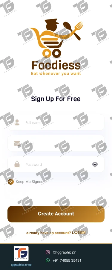 UI/UX डिज़ाइन · भोजन डिलीवरी ऐप · डिज़ाइन 30, TG Graphics वॉटरमार्क के साथ