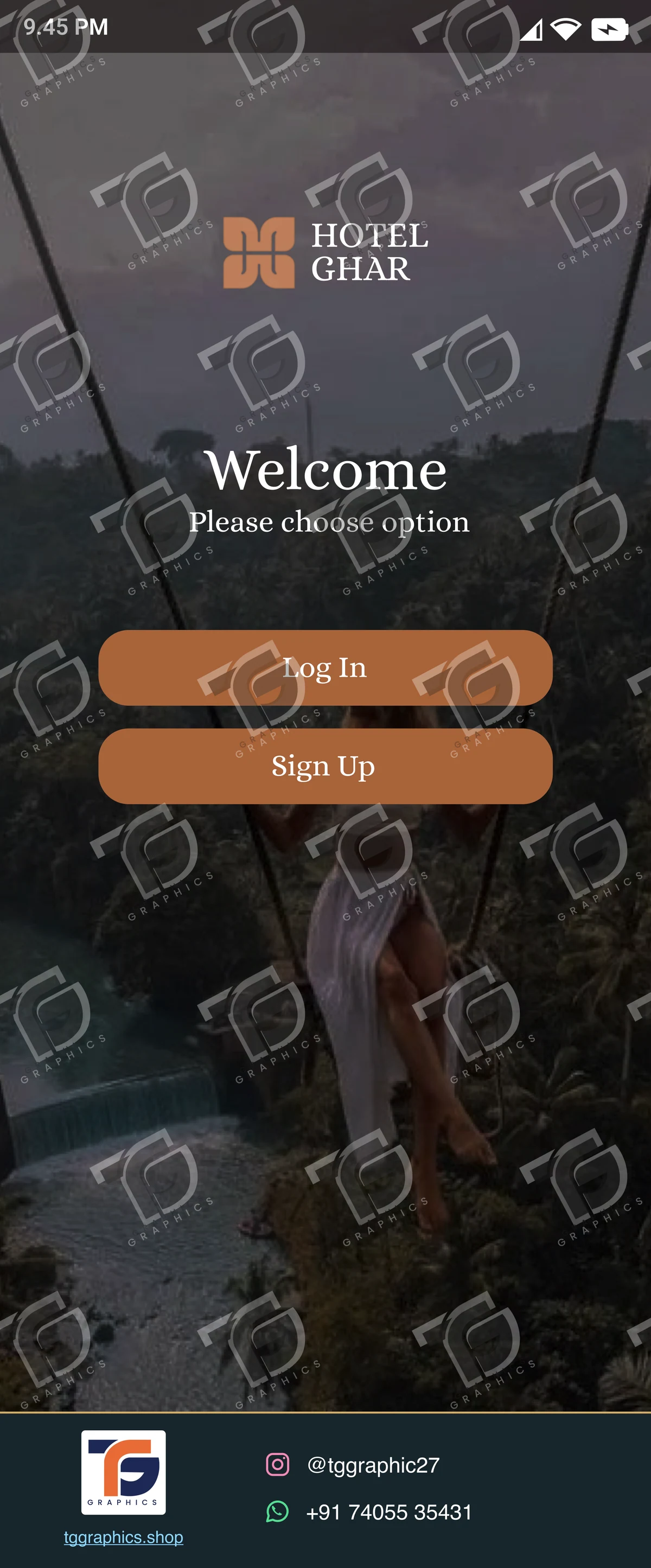 UI/UX design · Hotel booking app · Design 23 with TG Graphics watermark