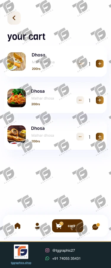 UI/UX डिज़ाइन · भोजन डिलीवरी ऐप · डिज़ाइन 3, TG Graphics वॉटरमार्क के साथ