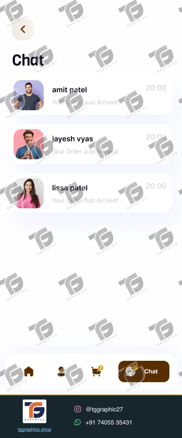 UI/UX डिज़ाइन · भोजन डिलीवरी ऐप · डिज़ाइन 4, TG Graphics वॉटरमार्क के साथ
