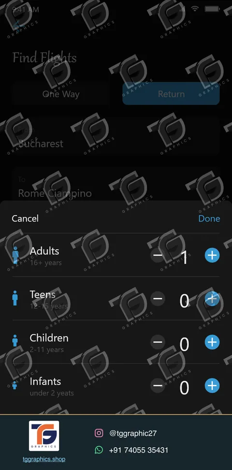 UI/UX ડિઝાઇન · એરલાઇન બુકિંગ ઍપ ડિઝાઇન · ડિઝાઇન 5, TG Graphics વોટરમાર્ક સાથે