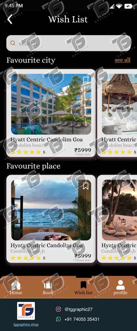 UI/UX ડિઝાઇન · હોટેલ બુકિંગ ઍપ · ડિઝાઇન 24, TG Graphics વોટરમાર્ક સાથે