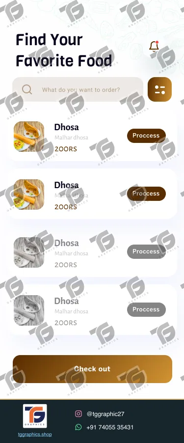 UI/UX ડિઝાઇન · ફૂડ ડિલિવરી ઍપ · ડિઝાઇન 18, TG Graphics વોટરમાર્ક સાથે