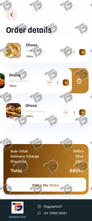 UI/UX ડિઝાઇન · ફૂડ ડિલિવરી ઍપ · ડિઝાઇન 16, TG Graphics વોટરમાર્ક સાથે
