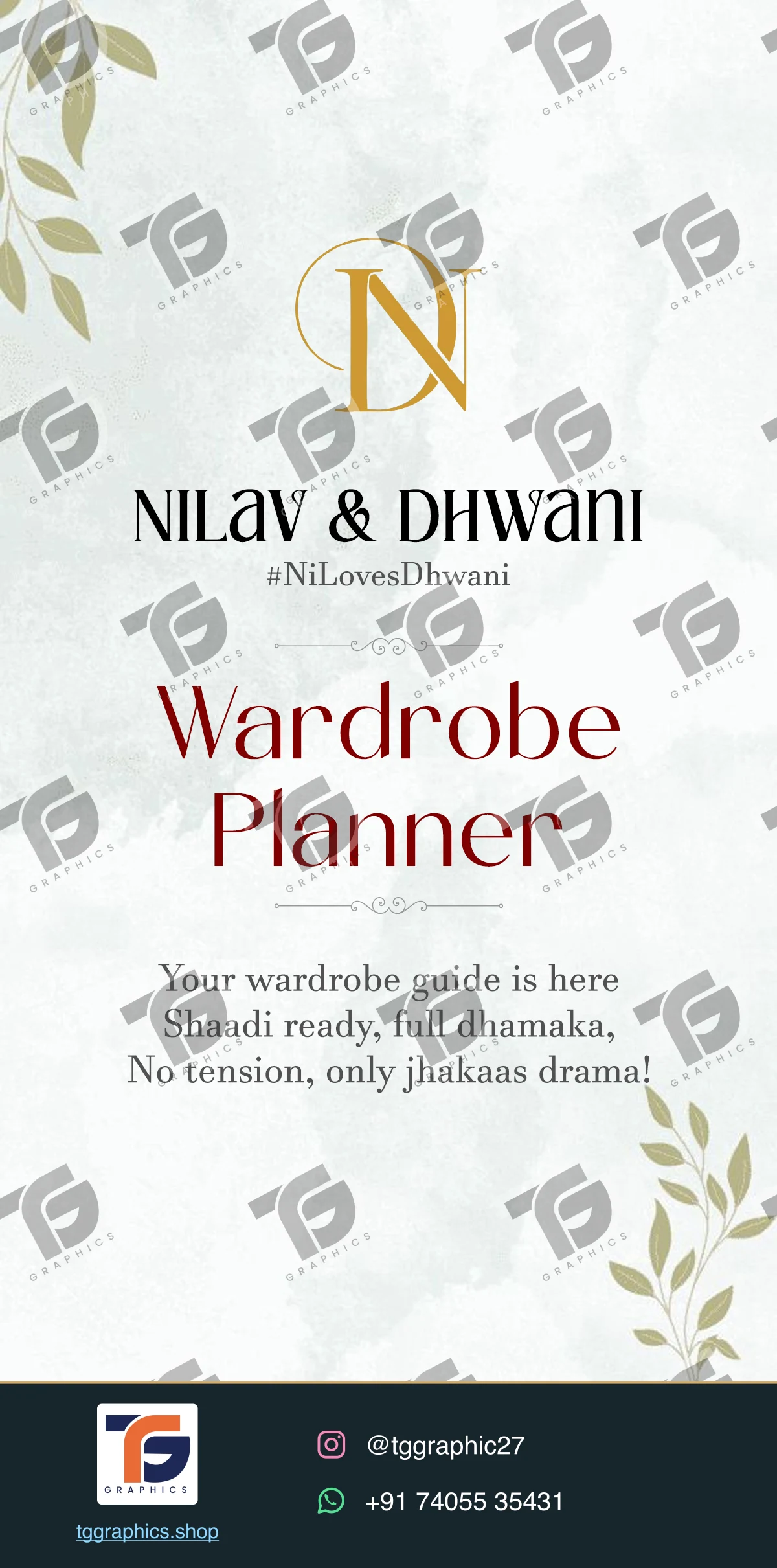 Wedding invitations & related ceremonies · Wedding wardrobe planner · Design 1 with TG Graphics watermark