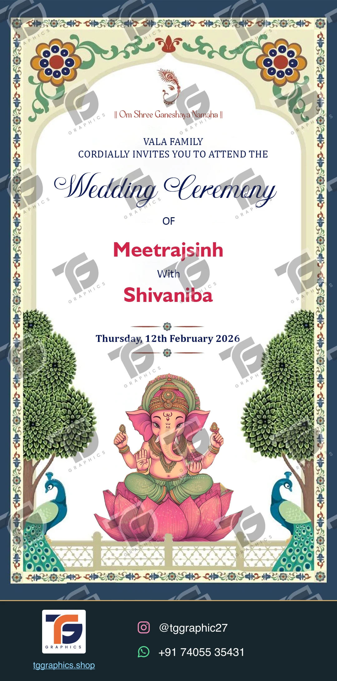 Wedding invitations & related ceremonies · Wedding collection 19 · Design 1 with TG Graphics watermark