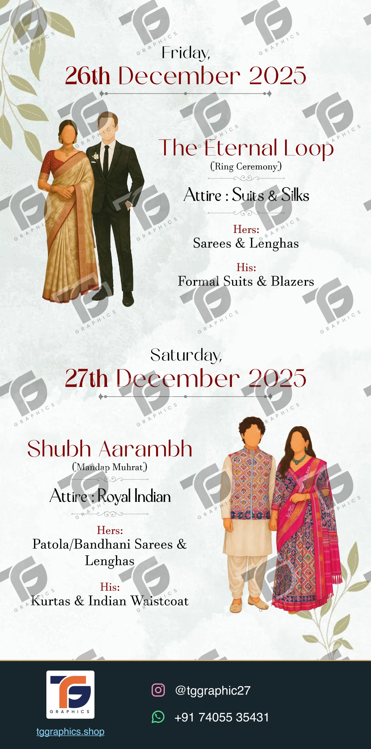 Wedding invitations & related ceremonies · Wedding wardrobe planner · Design 2 with TG Graphics watermark