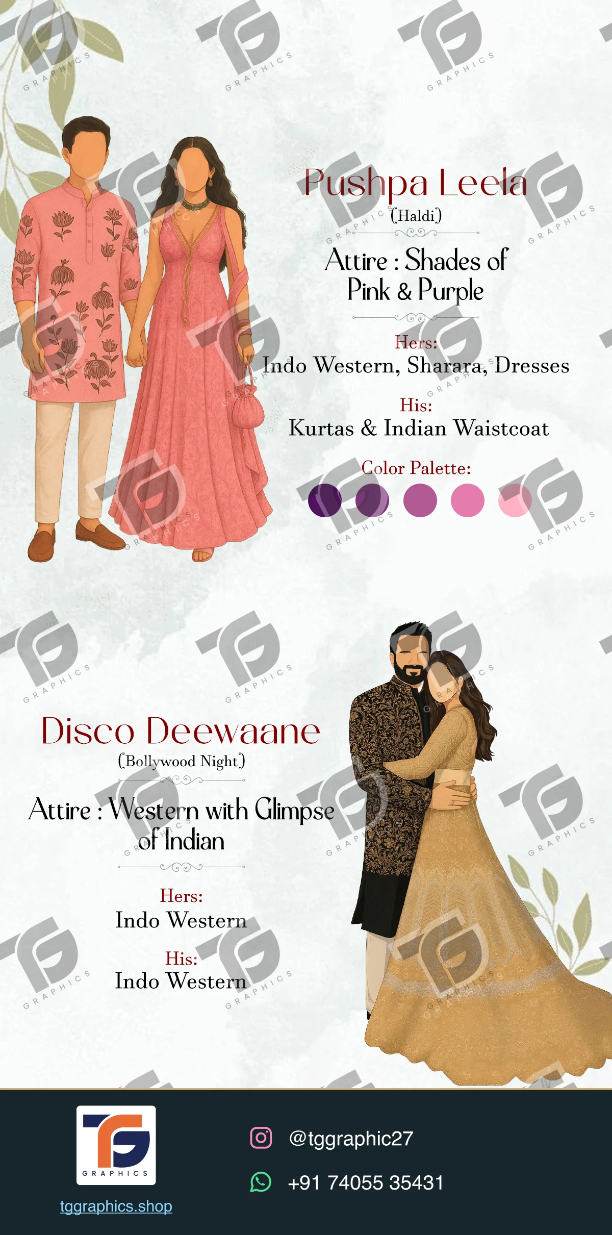 Wedding invitations & related ceremonies · Wedding wardrobe planner · Design 3 with TG Graphics watermark
