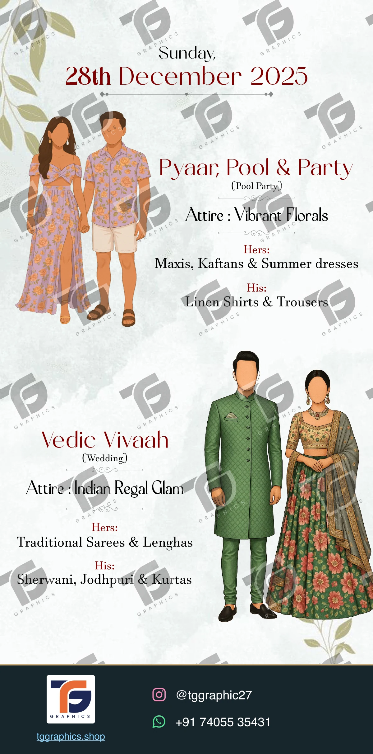 Wedding invitations & related ceremonies · Wedding wardrobe planner · Design 4 with TG Graphics watermark
