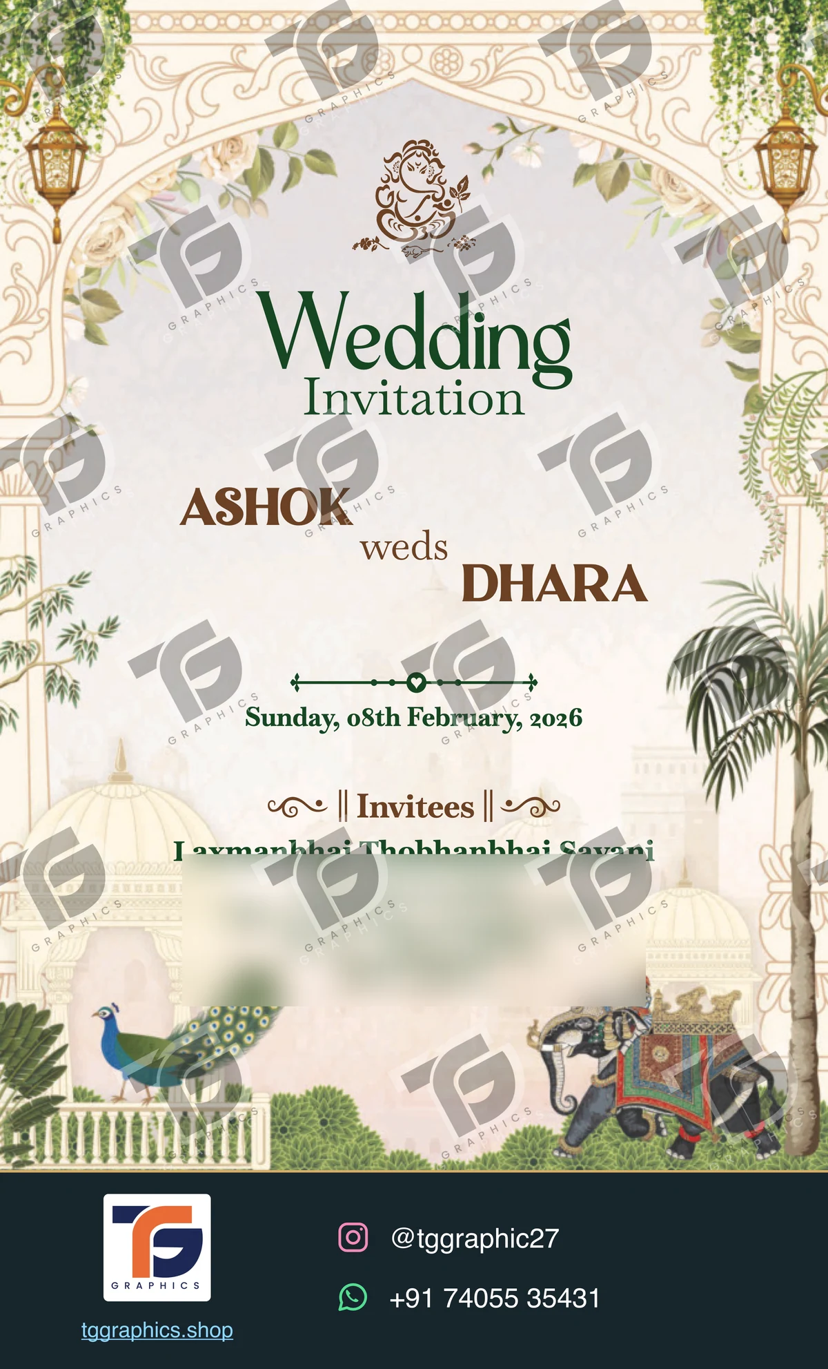 Wedding invitations & related ceremonies · Wedding collection 22 · Design 1 with TG Graphics watermark